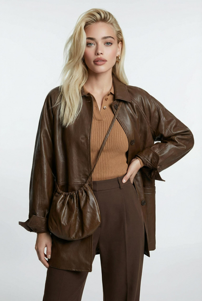 Women’s Premium Leather Jacket – Vintage Retro Belted Fit Ryan Raim